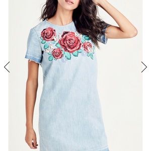 True Religion Embroidered Shift Dress Rose Large